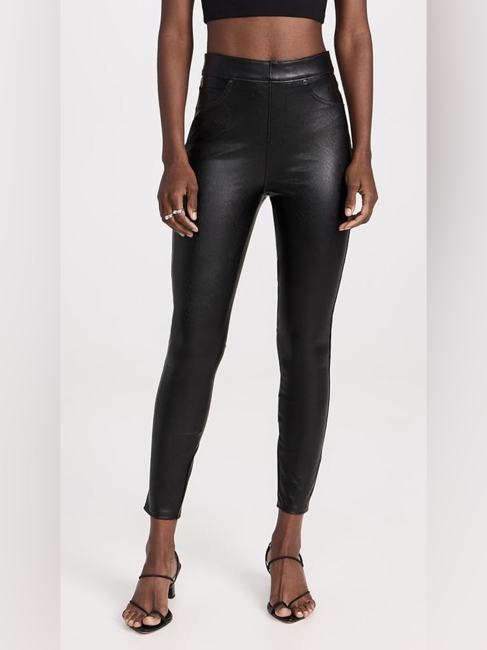 Spanx luxe black leather like skinny ankle pants